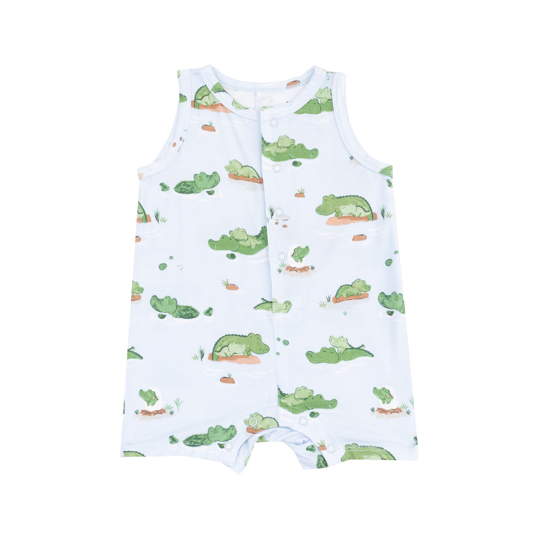 Angel Dear Alligator Blue Bamboo Viscose Sleeveless Shortie Romper