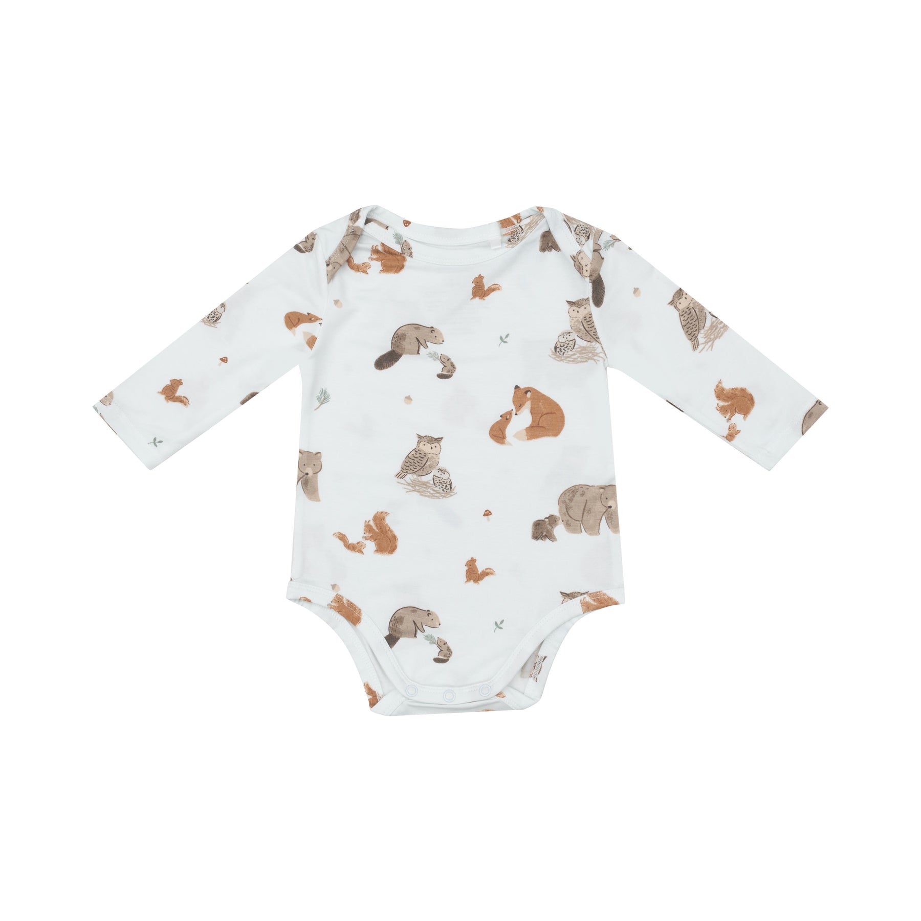 Angel Dear Mixed Woodland Animals On Blue Bamboo Viscose Bodysuit Angel Dear Mixed Woodland Animals On Blue Bamboo Viscose Bodysuit