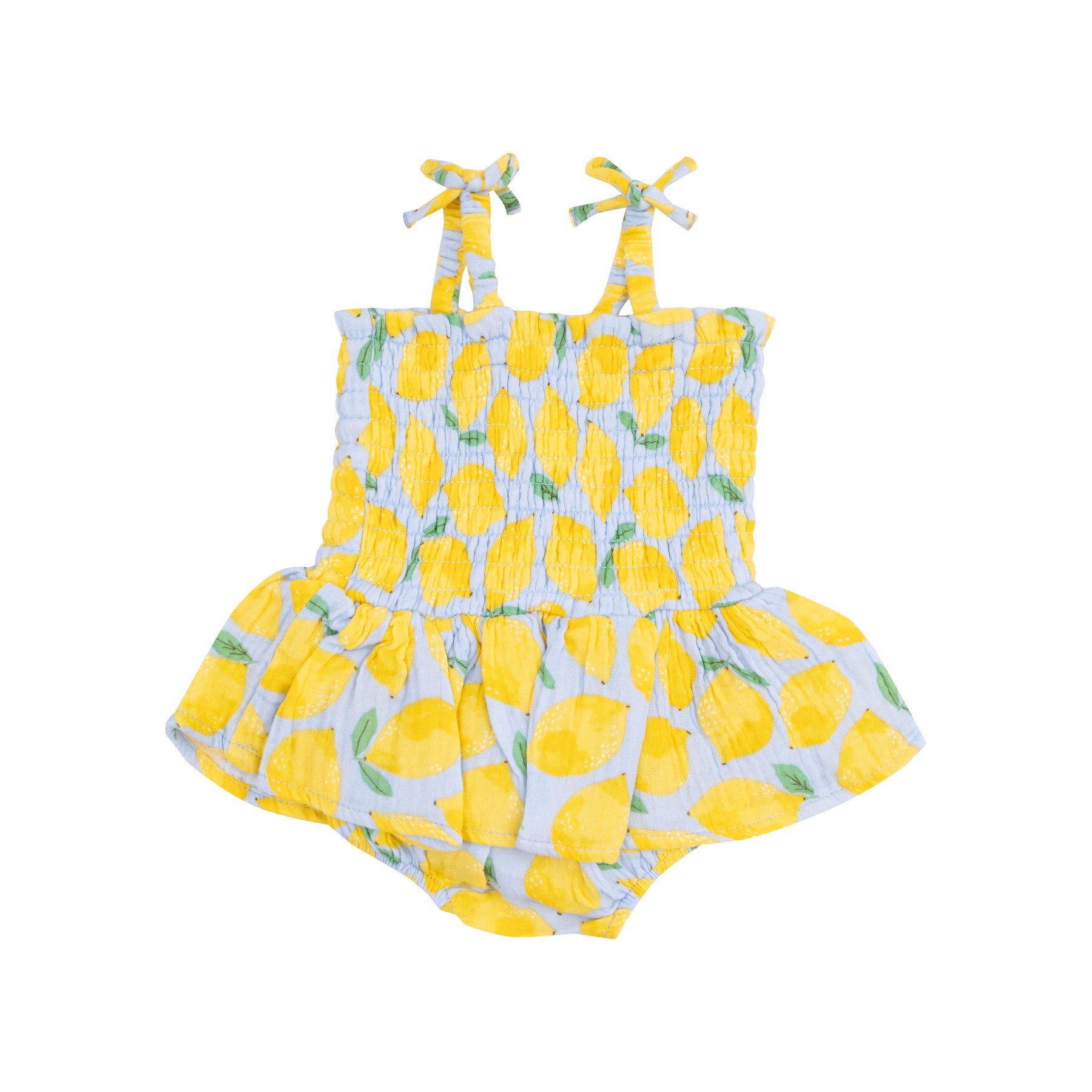Angel Dear Sunny Lemons Muslin Smocked Bubble With Skirt