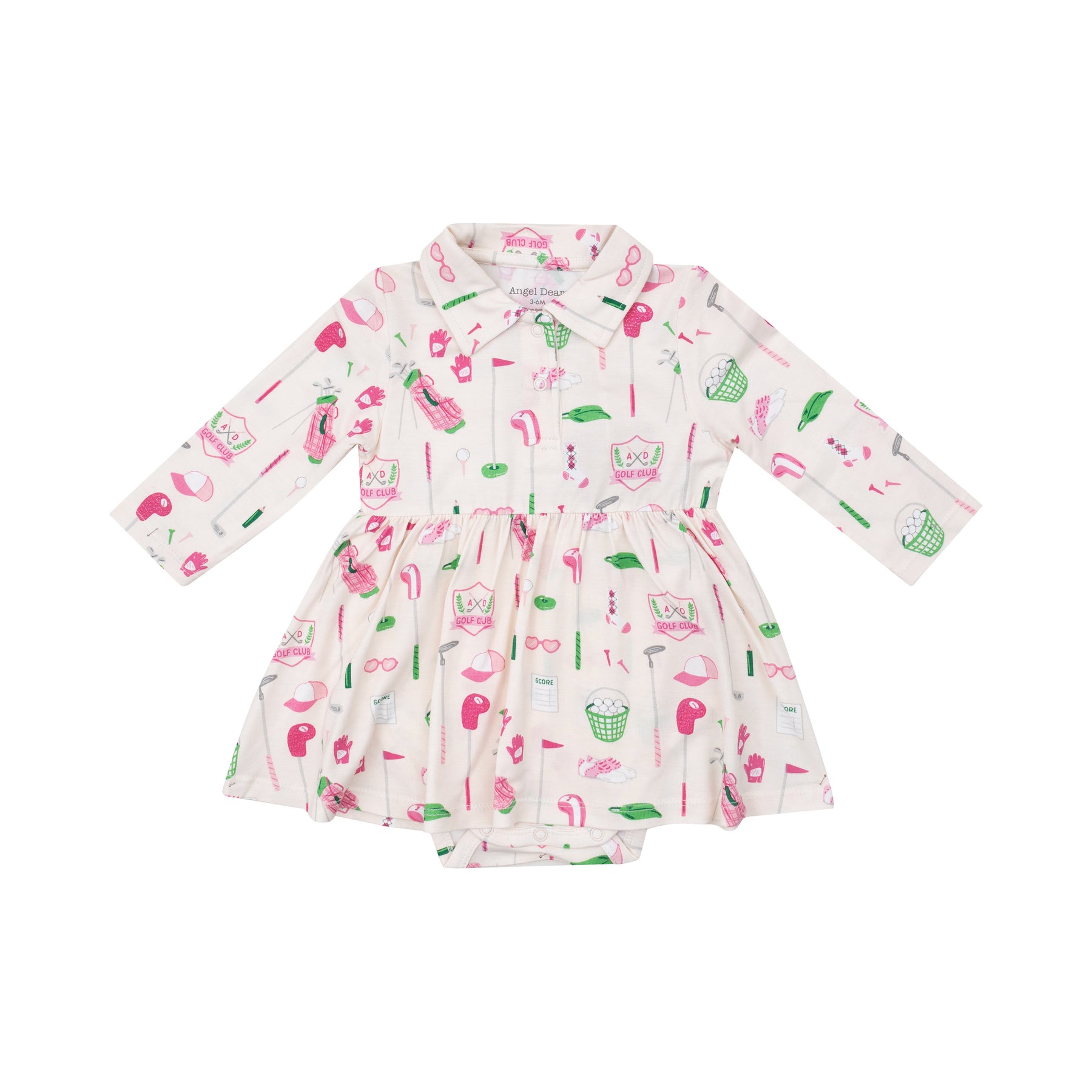 Angel Dear Golf Club In Pink Bamboo Viscose Long Sleeve Polo Bodysuit Dress Angel Dear Golf Club In Pink Bamboo Viscose Long Sleeve Polo Bodysuit Dress