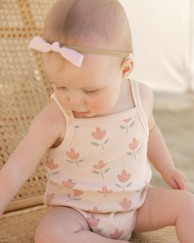 Quincy Mae Waffle Cinch Romper In Tulips Quincy Mae Waffle Cinch Romper In Tulips