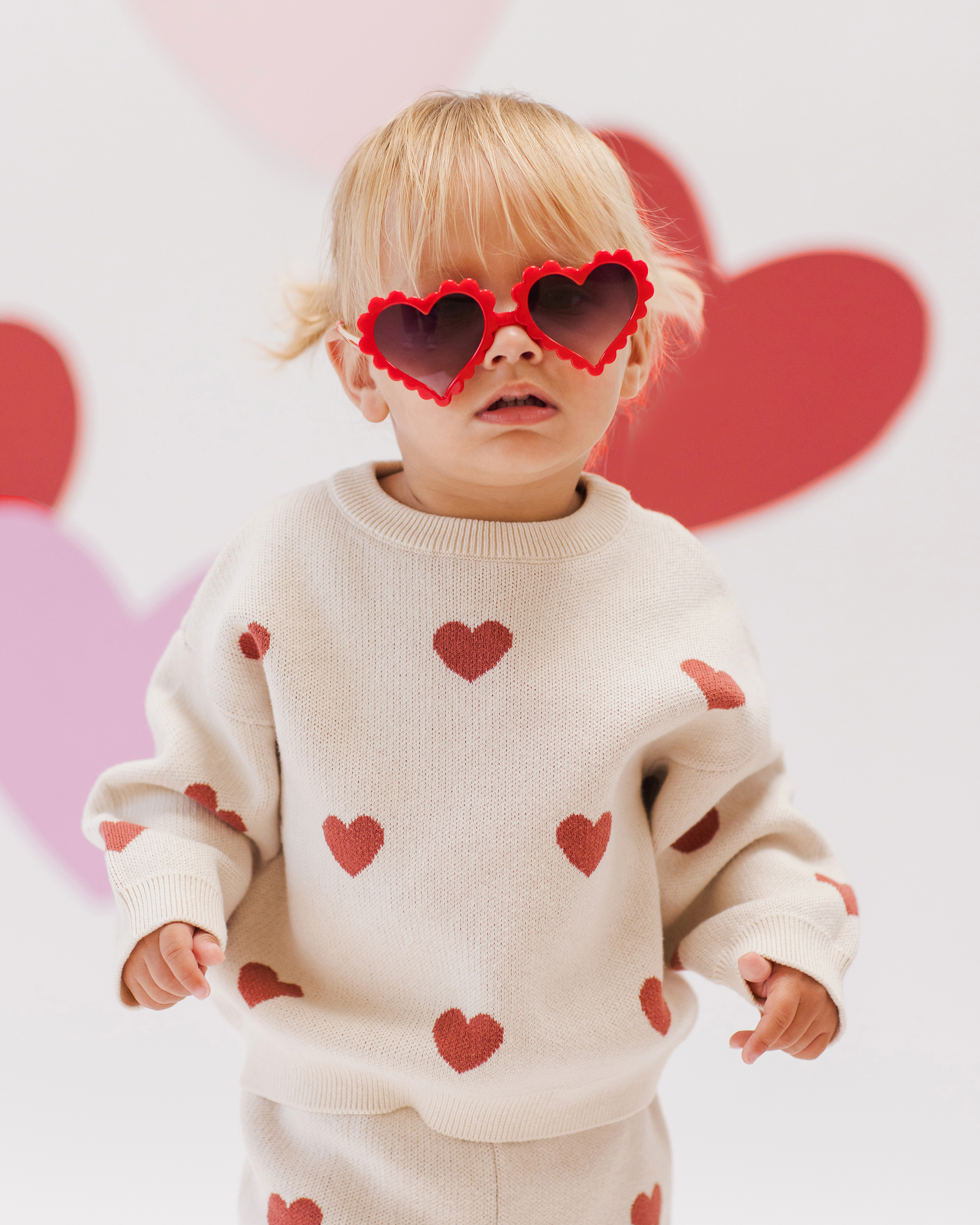 QM SS25 Valentine's Day Quincy Mae Heart Knit Sweater in Natural