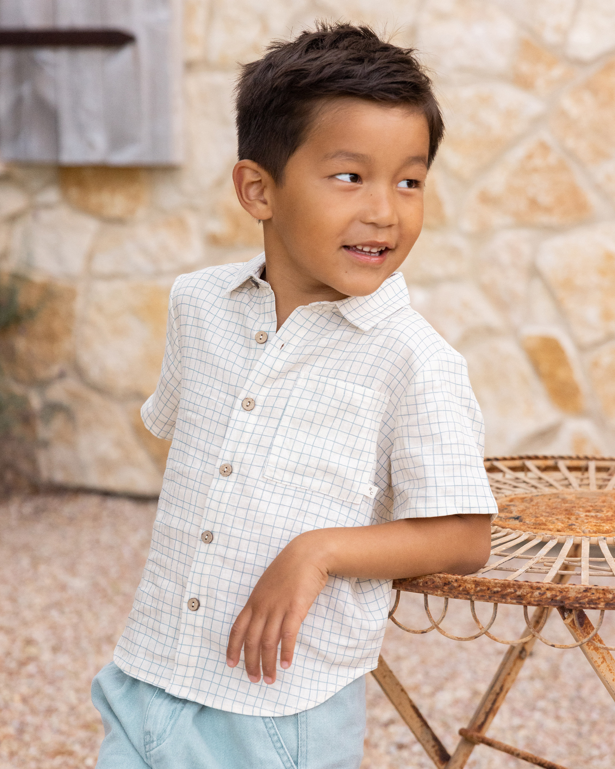 Rylee & Cru Collared Short Sleeve Shirt In Grid